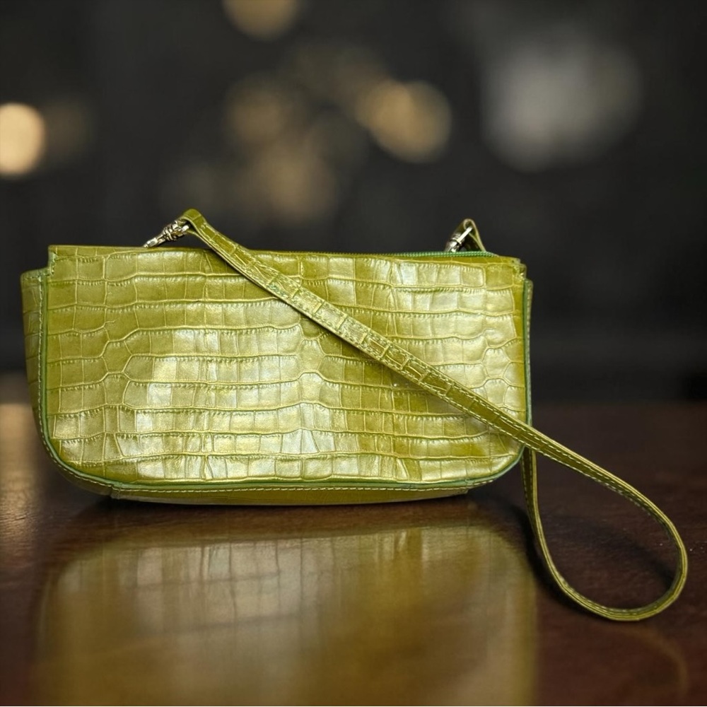 DKNY Vintage Y2K lime green croc shoulder bag mini baguette